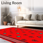 Red Teal Floral Medallion Striped Rug