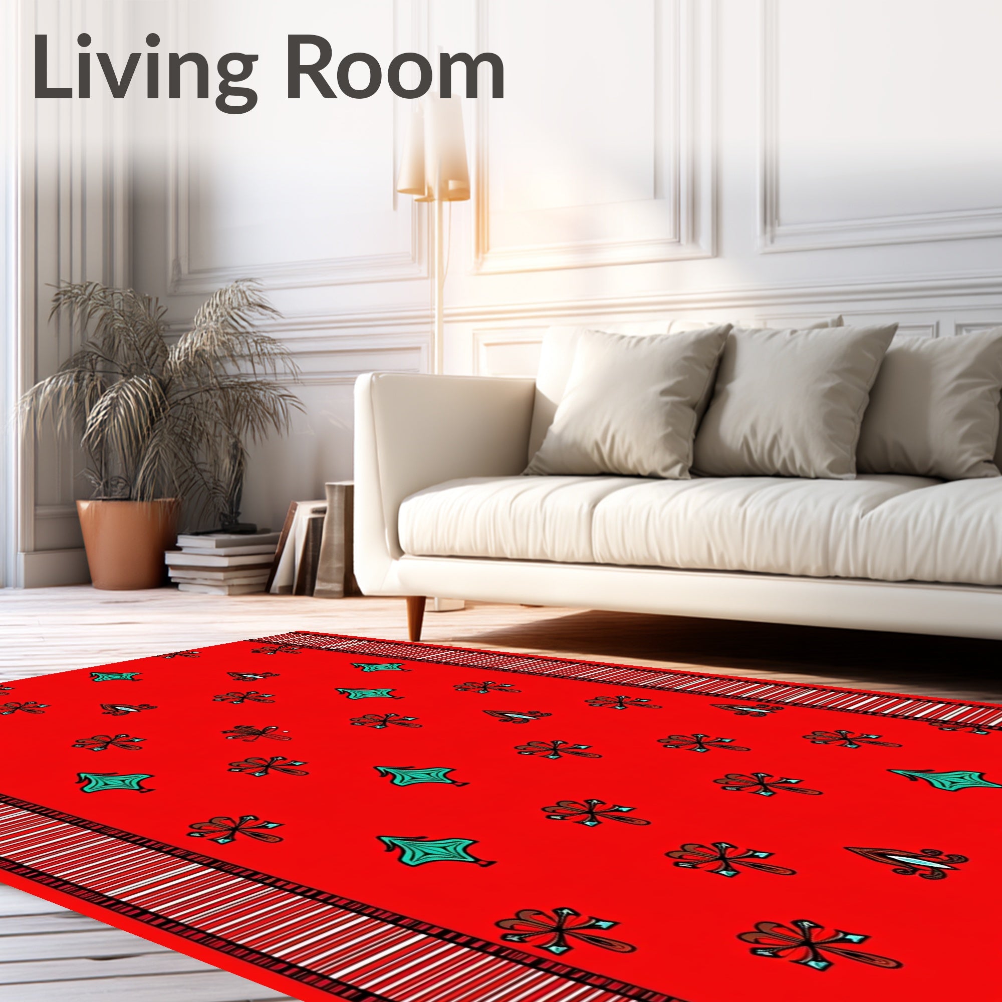 Red Teal Floral Medallion Striped Rug
