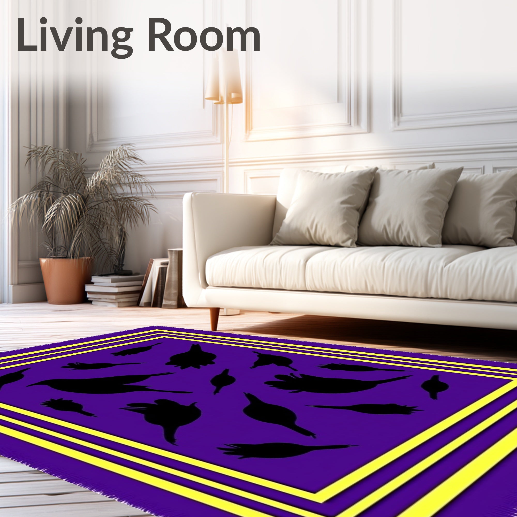 Bold Purple Bird Silhouette Scatter Rug
