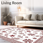 Maroon Snowflake Leaf Garland Border Rug