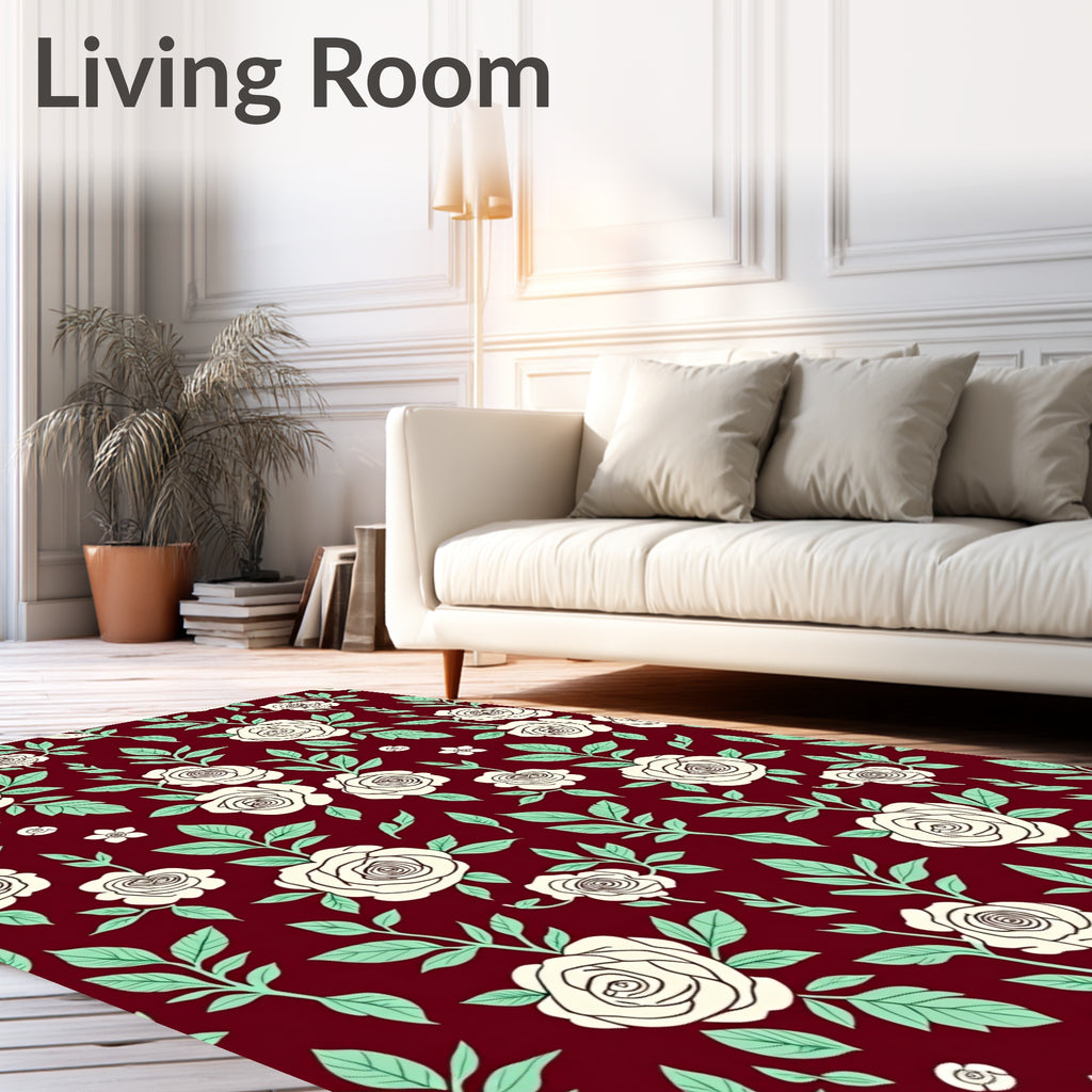 Burgundy Cream Rose Botanical Garden Rug