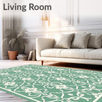 Serene Teal White Filigree Damask Rug