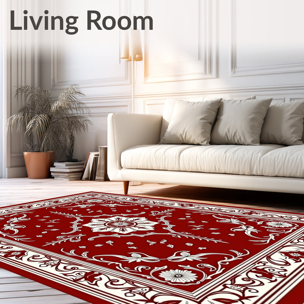 Deep Red Floral Vine Square Rug