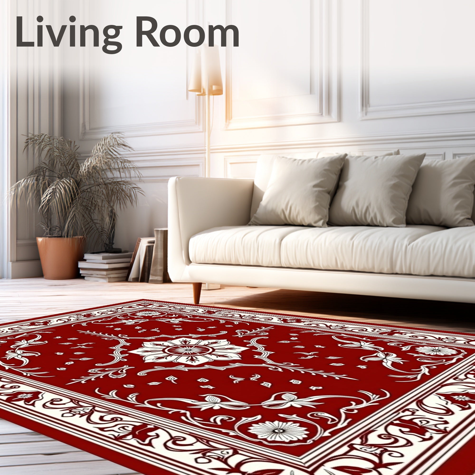 Deep Red Floral Vine Square Rug