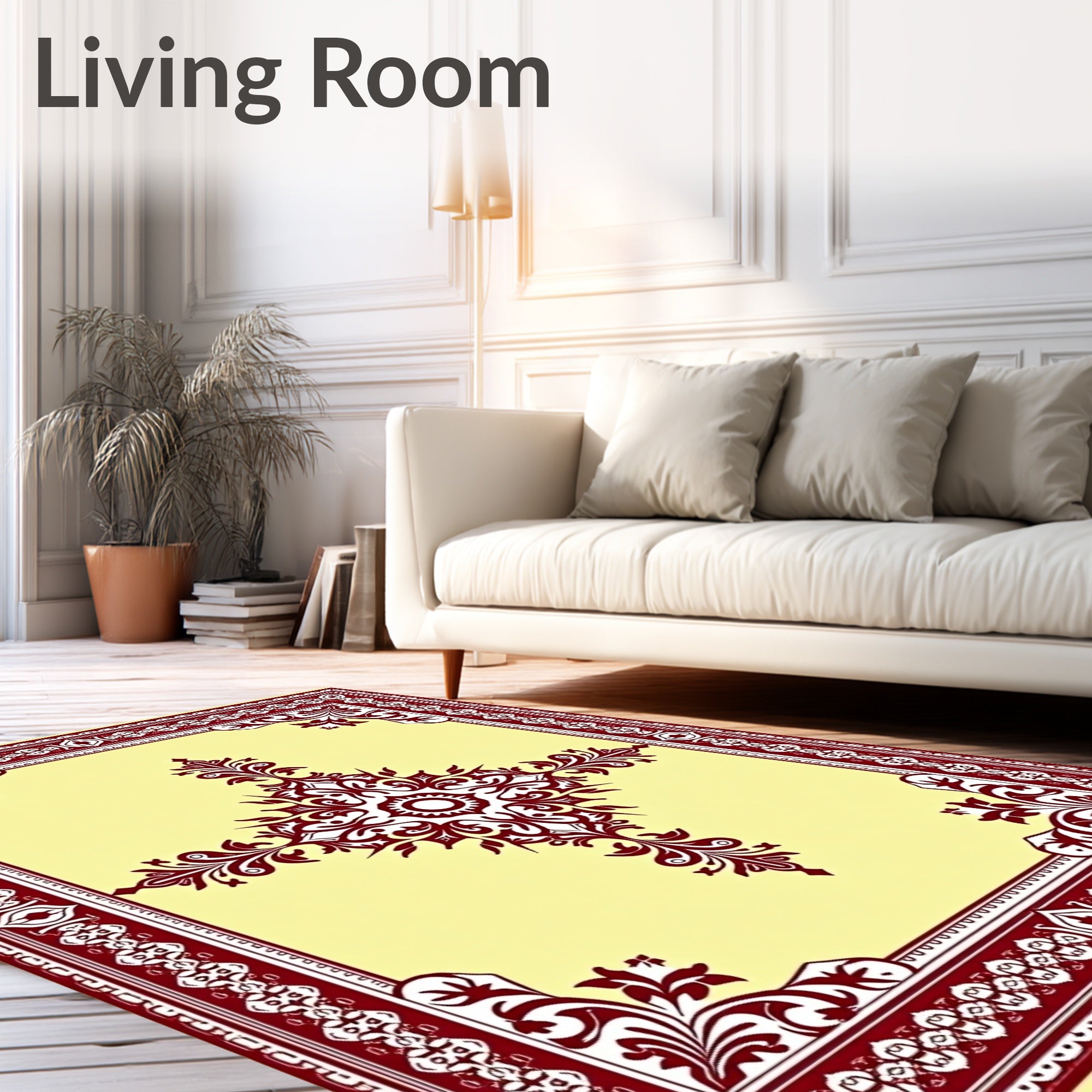 Maroon Floral Medallion Cream Rug