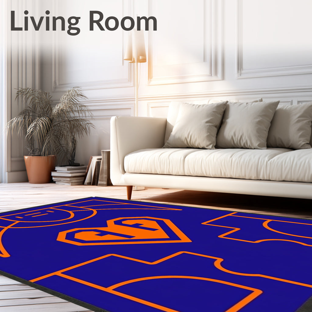 Bold Blue Orange Geometric Heart Rug