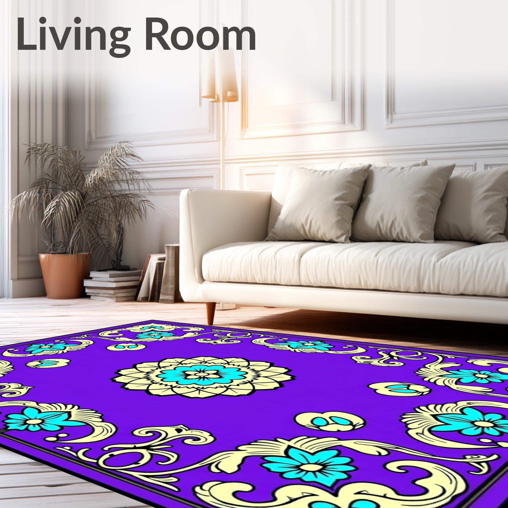 Vivid Purple Floral Medallion Area Rug