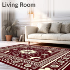 Crimson Reindeer Snowflake Folk Art Rug