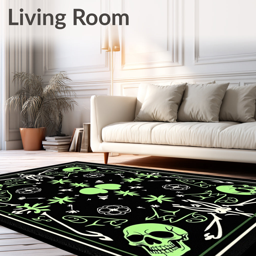Glow In Dark Skull Floral Border Rug