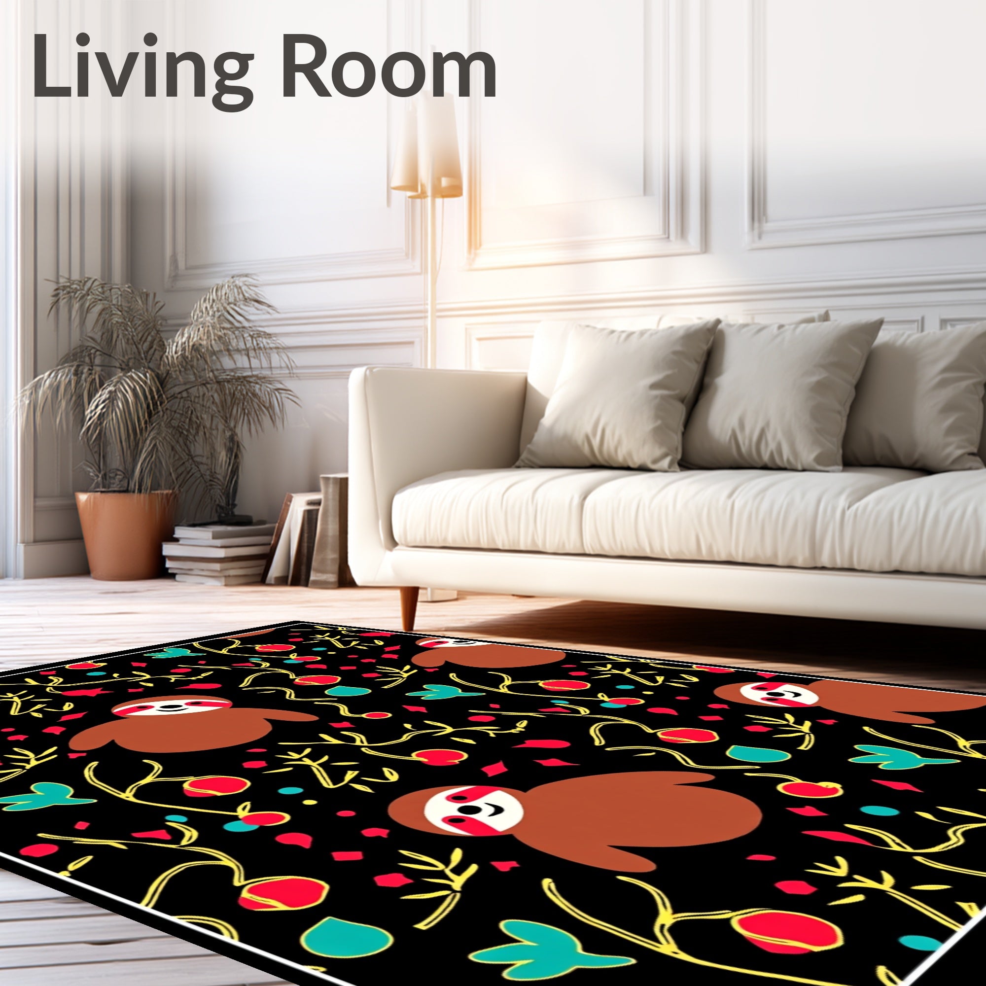 Whimsical Sloth Red Berry Branch Rug