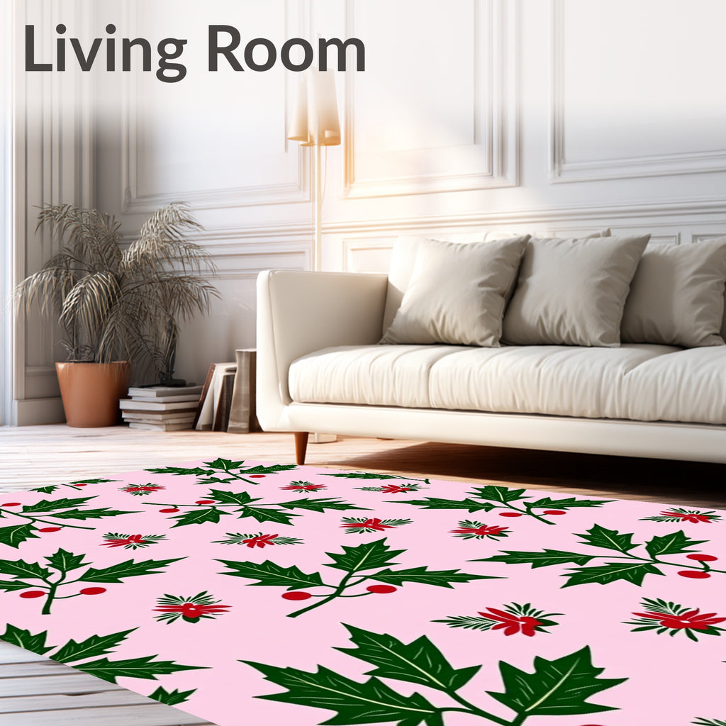 Pink Holly Berries Poinsettia Garland Rug