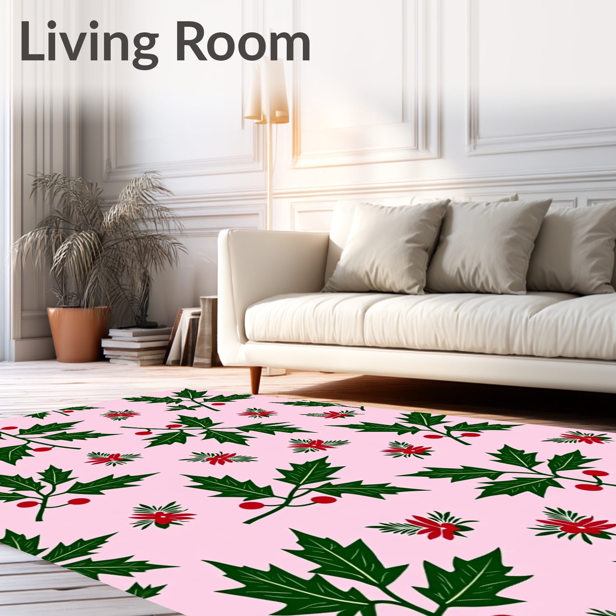 Pink Holly Berries Poinsettia Garland Rug