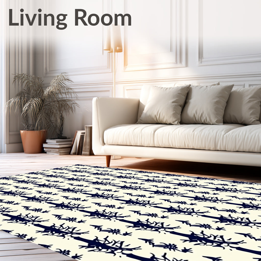 Dark Navy Abstract Organic Branch Rug