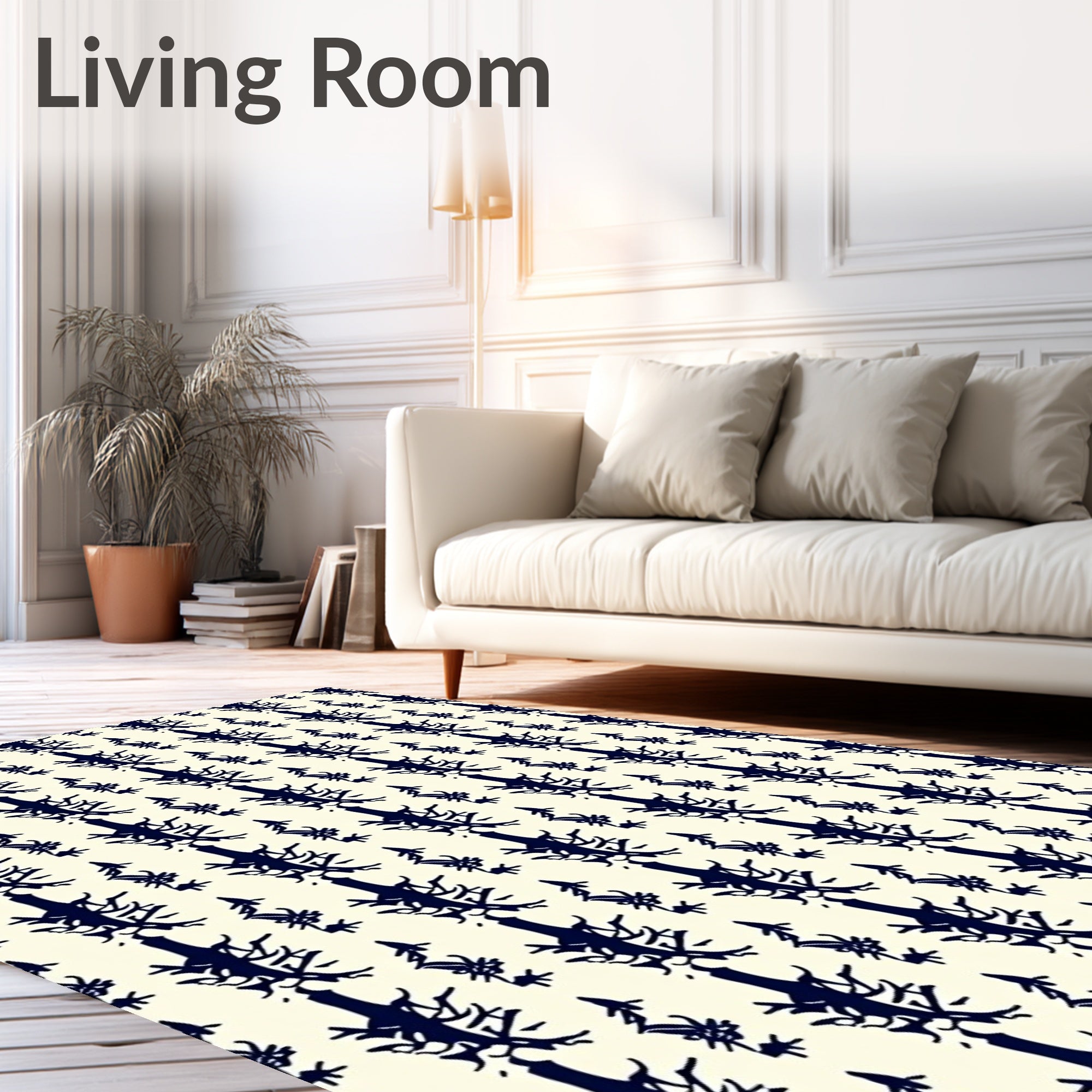 Dark Navy Abstract Organic Branch Rug