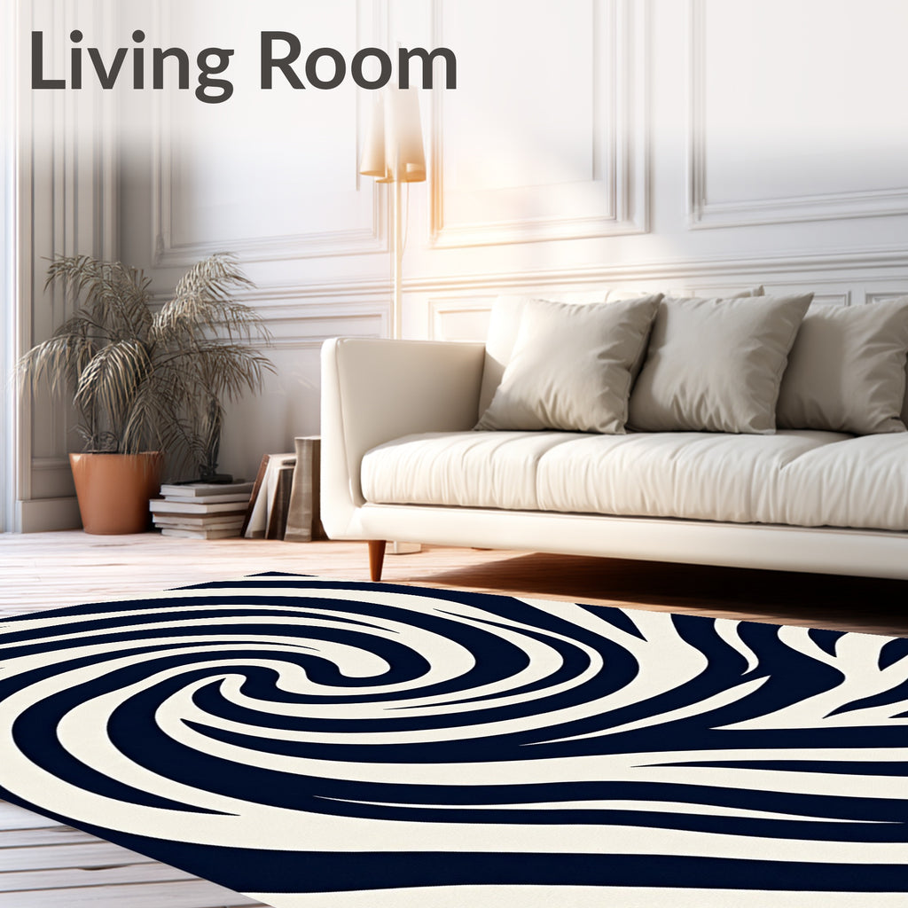 Bold Navy Swirl Animal Print Rug