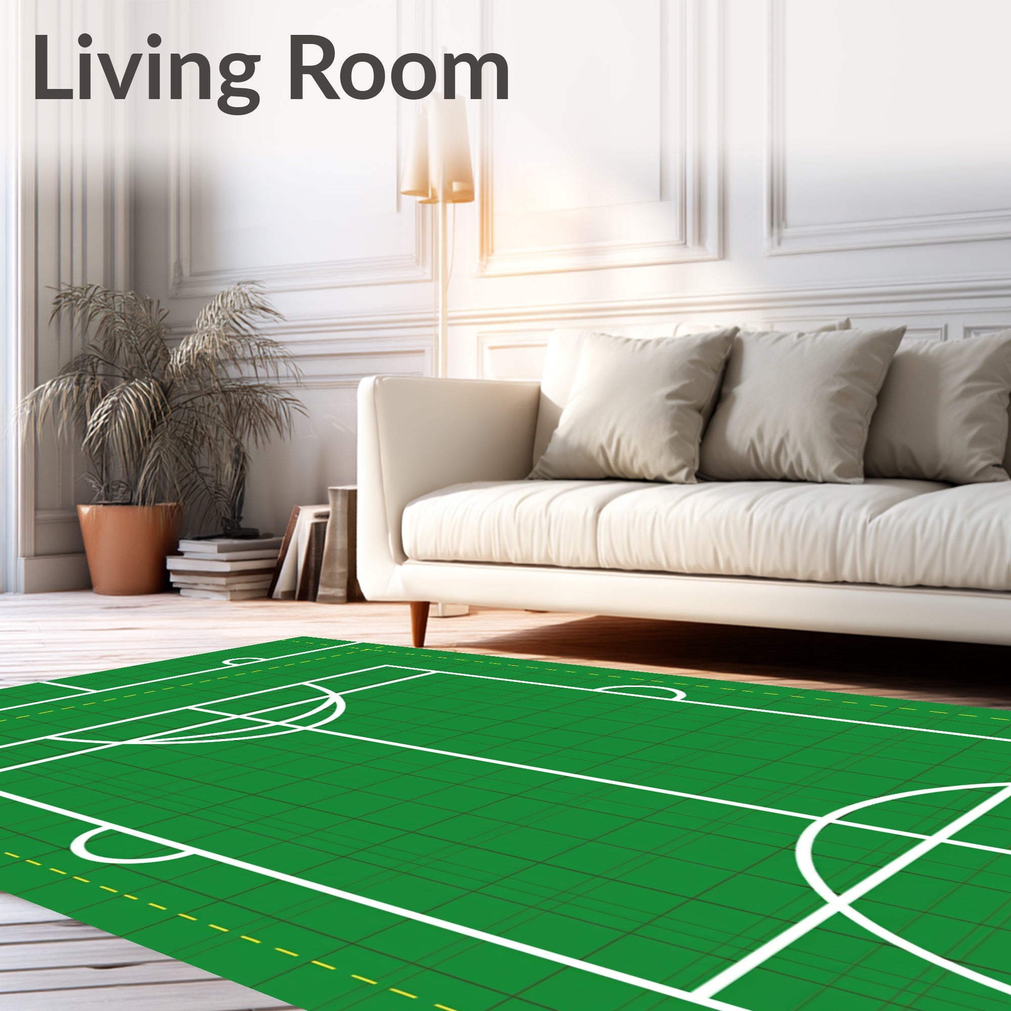 Green Court Geometric White Lines Rug