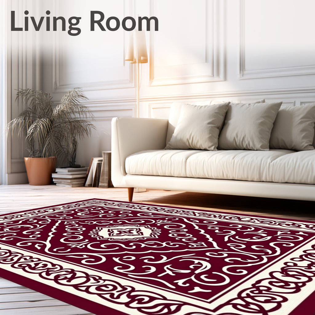 Crimson Ivory Intricate Floral Medallion Rug