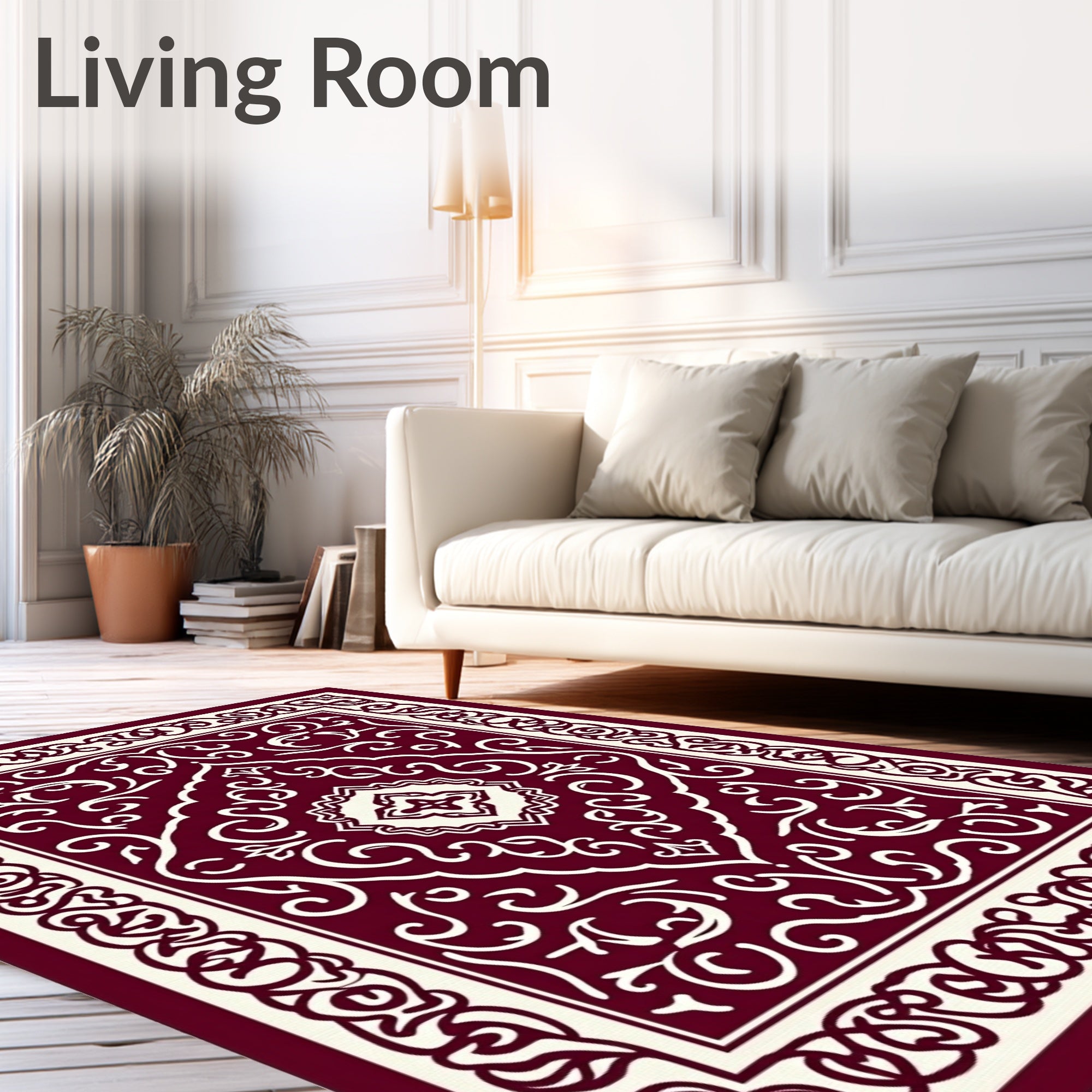 Crimson Ivory Intricate Floral Medallion Rug
