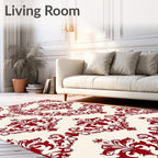 Crimson Floral Damask Scrollwork Rug