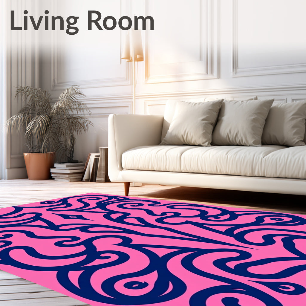 Vivid Blue Swirls on Pink Background Rug