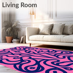 Vivid Blue Swirls on Pink Background Rug