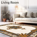 Ornate Gold Blue Medallion Frame Rug