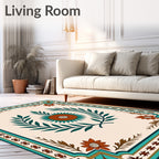 Terracotta Peacock Floral Laurel Frame Rug