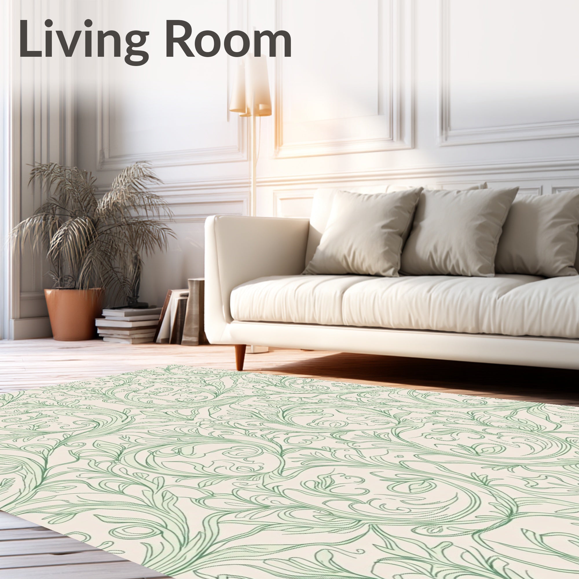 Elegant Green Floral Scrollwork Rug