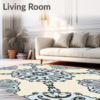 Light Blue Scrollwork Damask Medallion Rug
