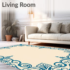 Teal Victorian Scrollwork Frame Rug
