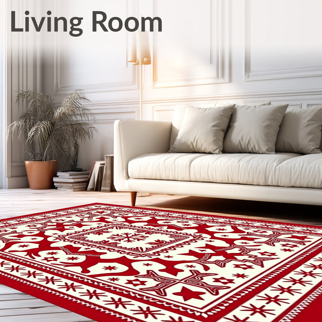 Crimson Folk Art Star Motif Rug