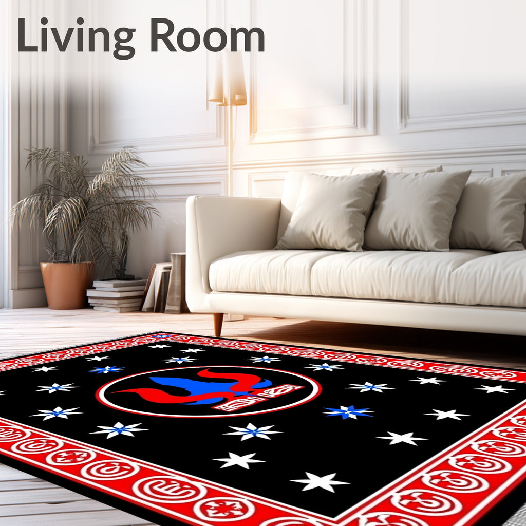 Bold Blue Red Tribal Starburst Rug