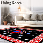 Bold Blue Red Tribal Starburst Rug