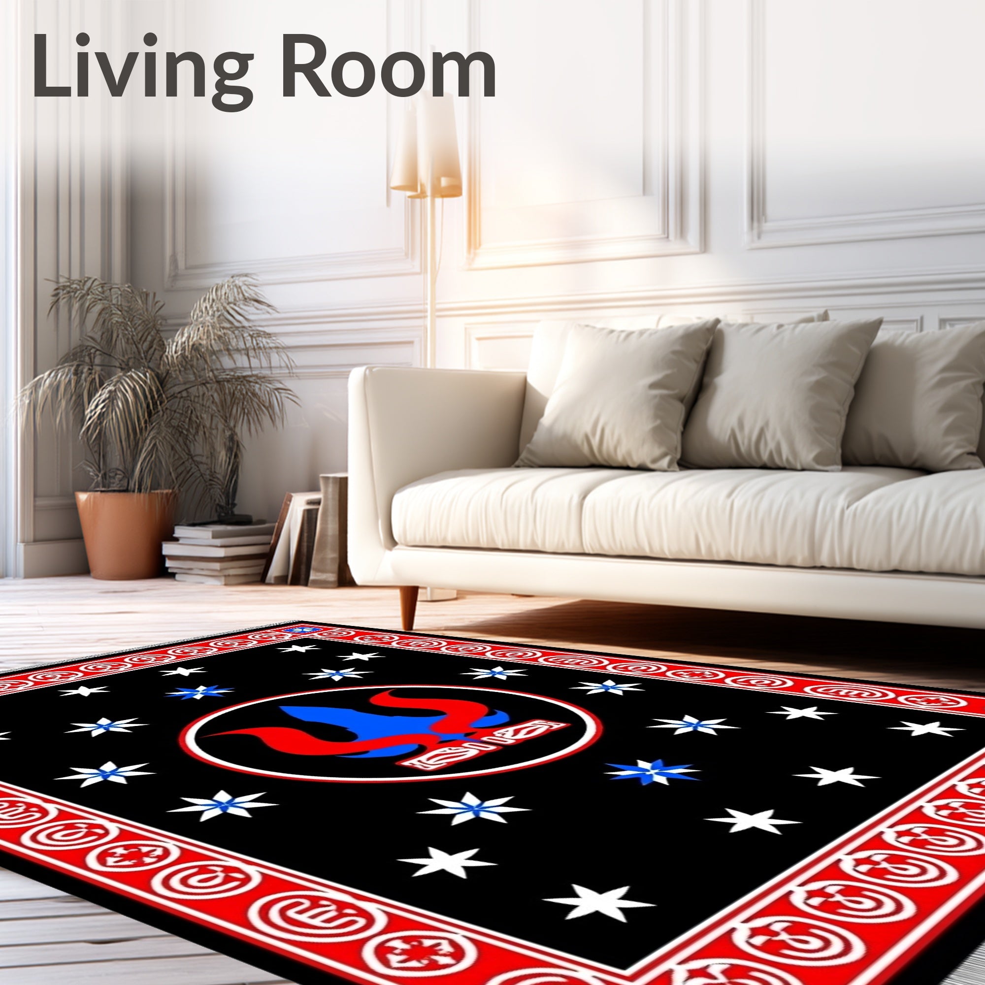 Bold Blue Red Tribal Starburst Rug