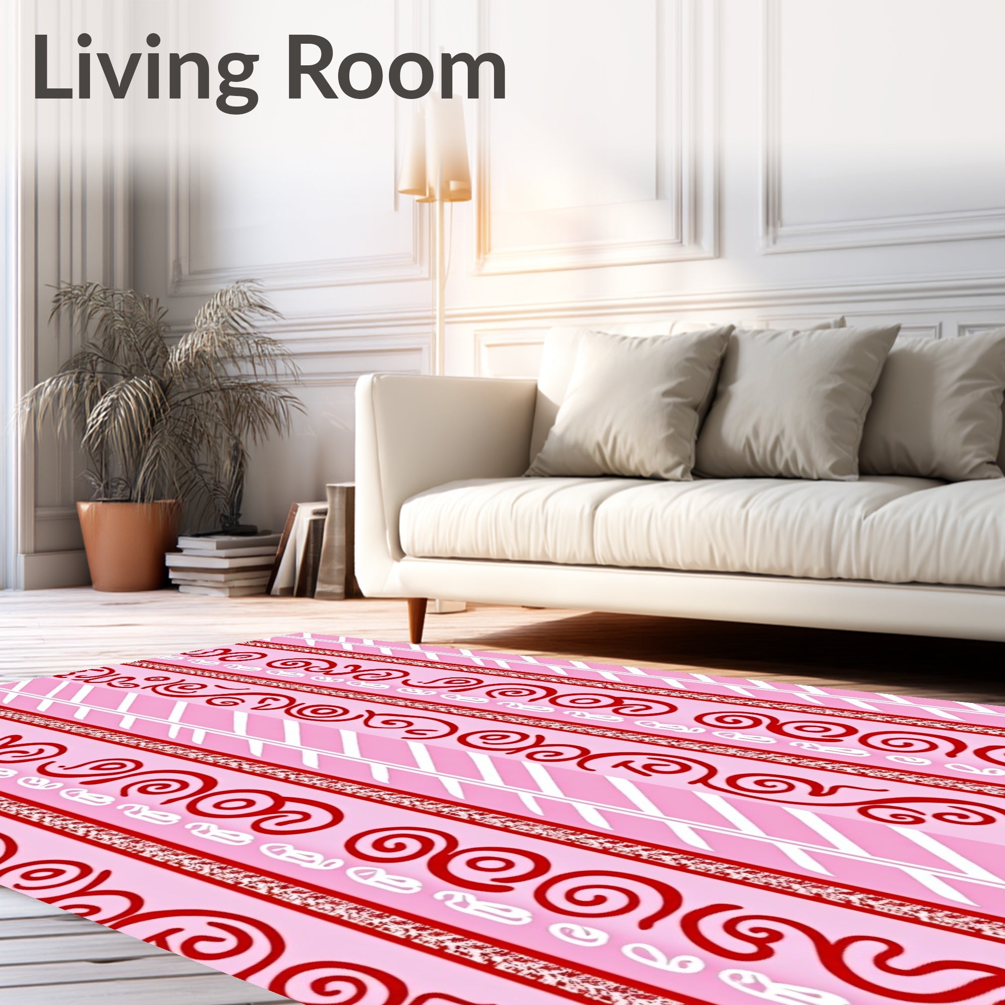 Whimsical Red Swirl Stripe Rug
