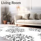 Monochromatic Black Leaf Mandala Rug