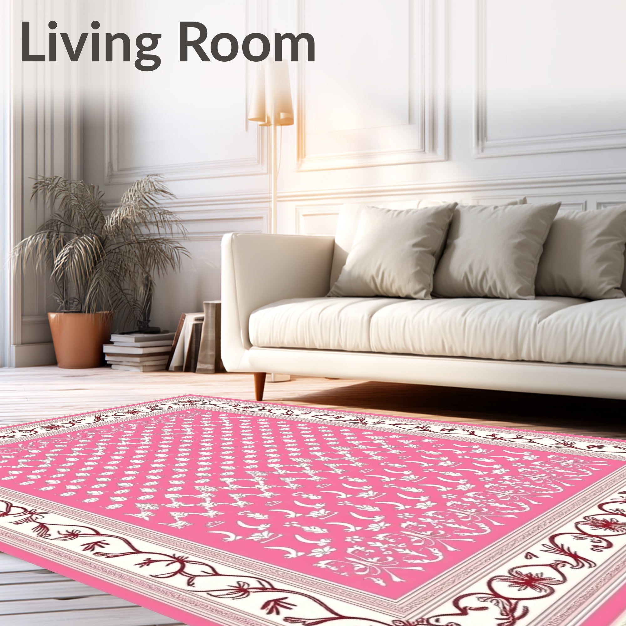 Bright Pink Traditional Floral Vine Rug