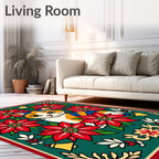 Festive Calico Cat Poinsettia Bells Border Rug