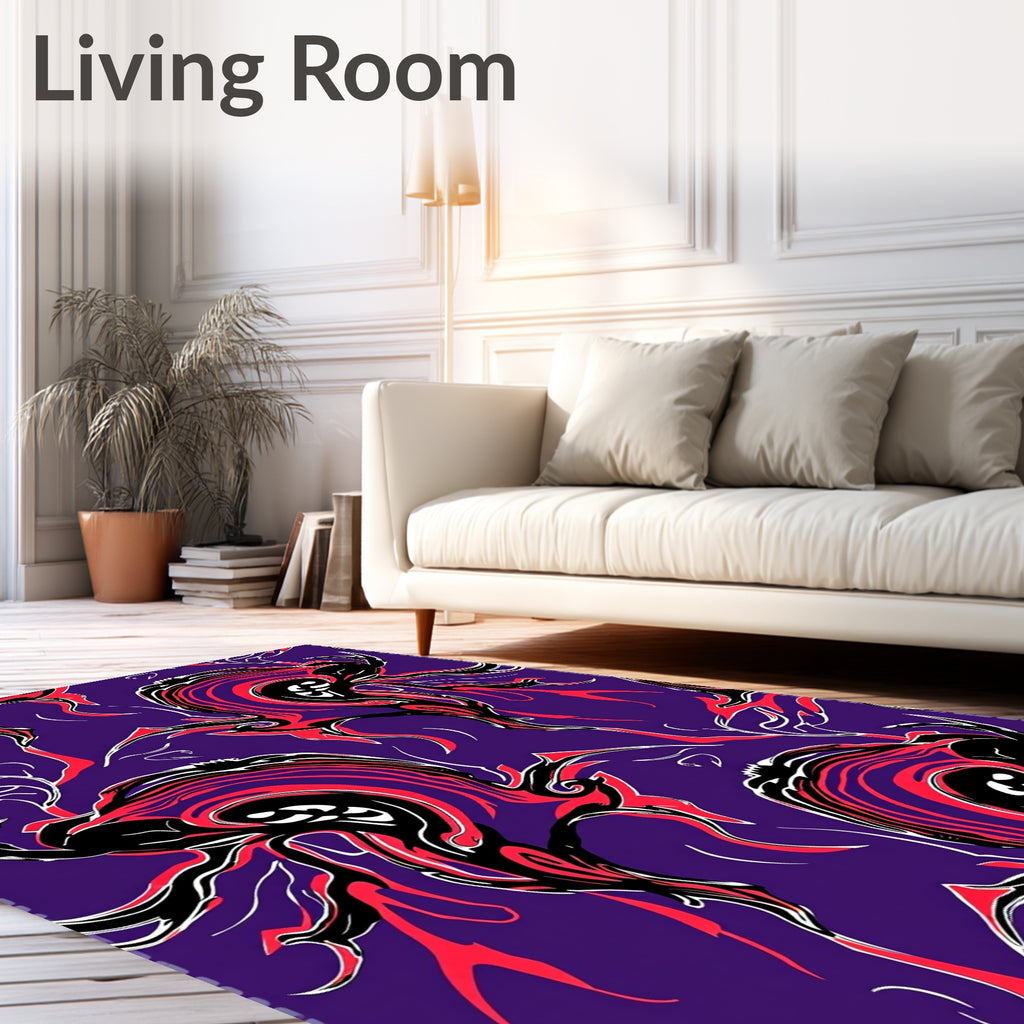 Bold Black Red Swirl Abstract Rug