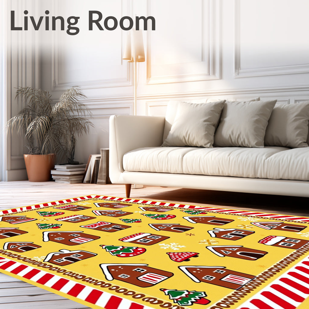 Gingerbread Houses Christmas Tree Yellow Field Rug