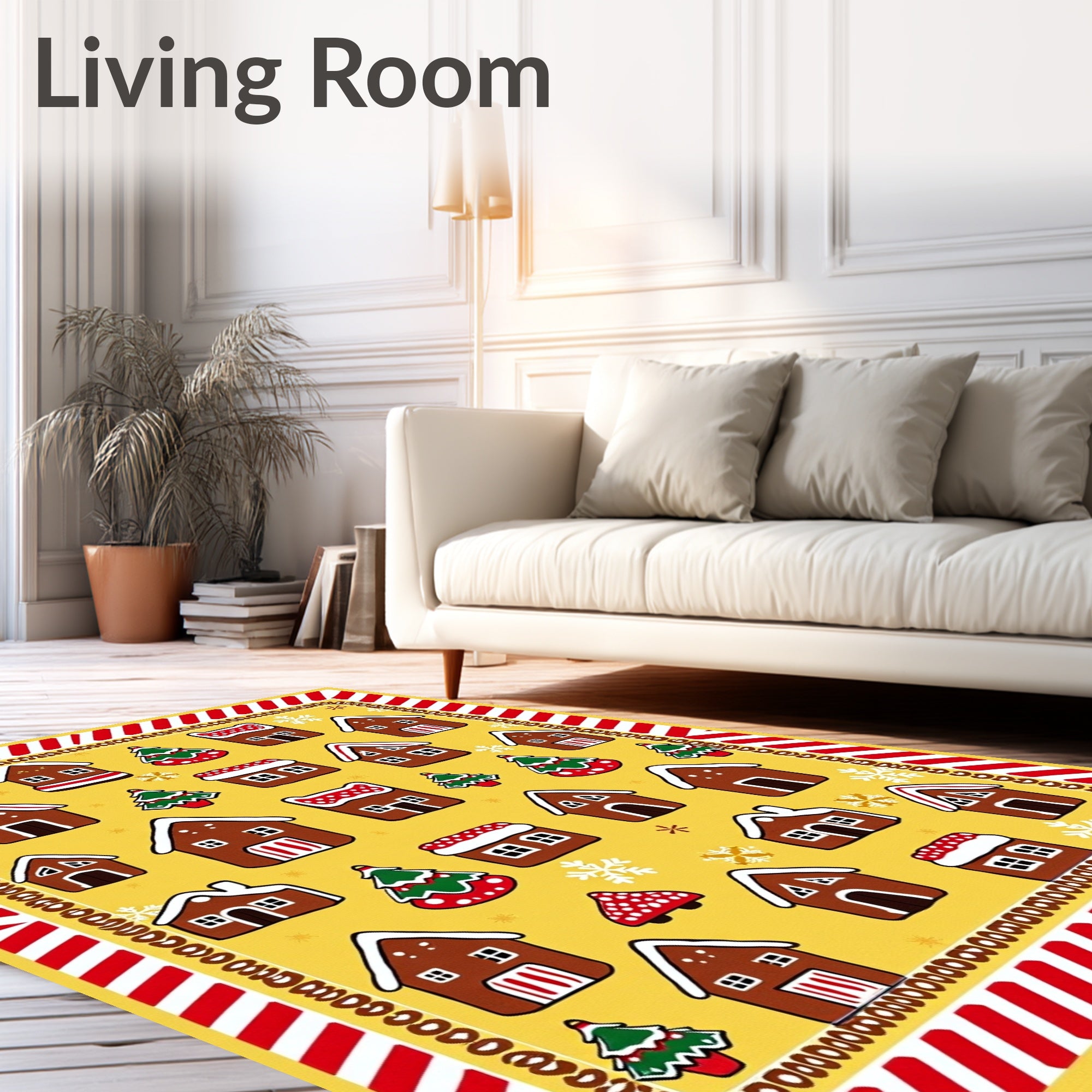 Gingerbread Houses Christmas Tree Yellow Field Rug