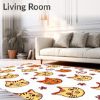 Whimsical Orange Cat Faces Snowflakes Rug