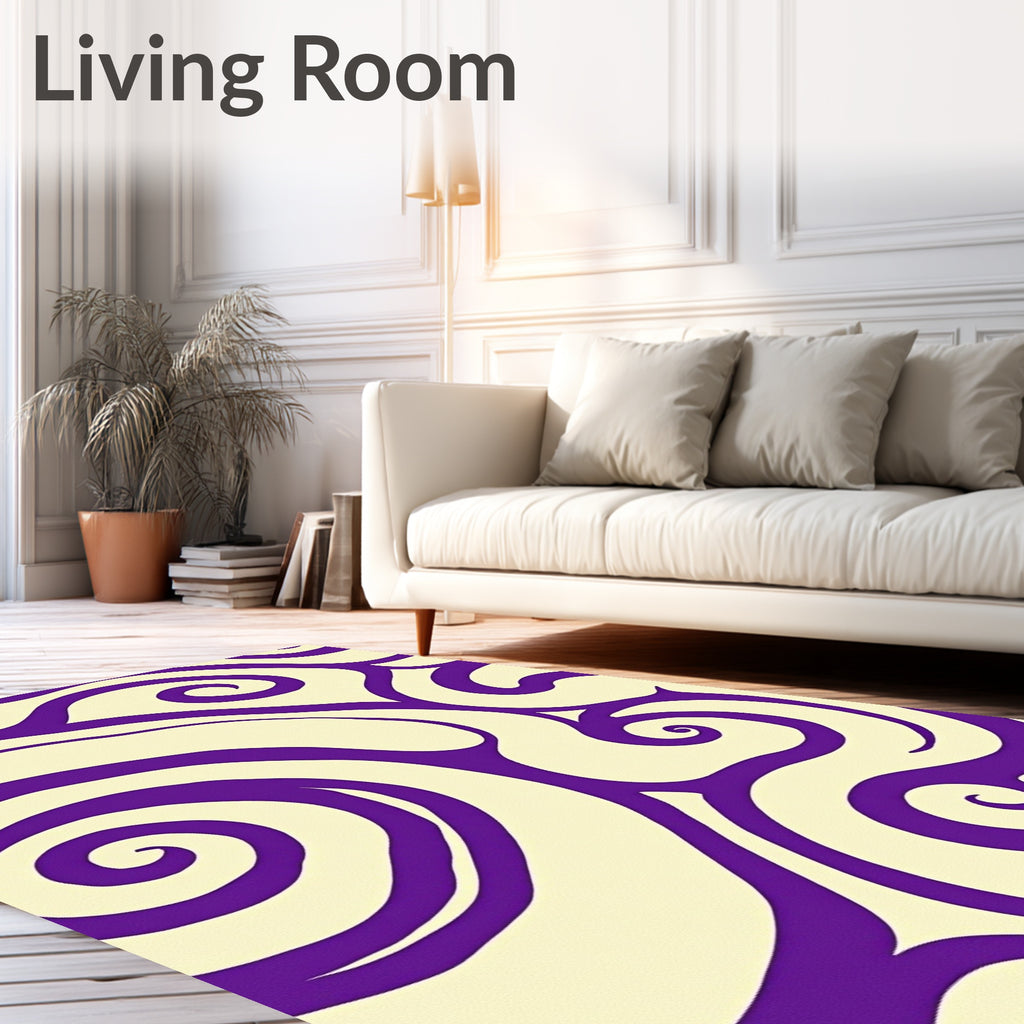Cream Purple Abstract Swirl Rug