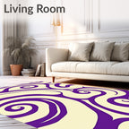 Cream Purple Abstract Swirl Rug