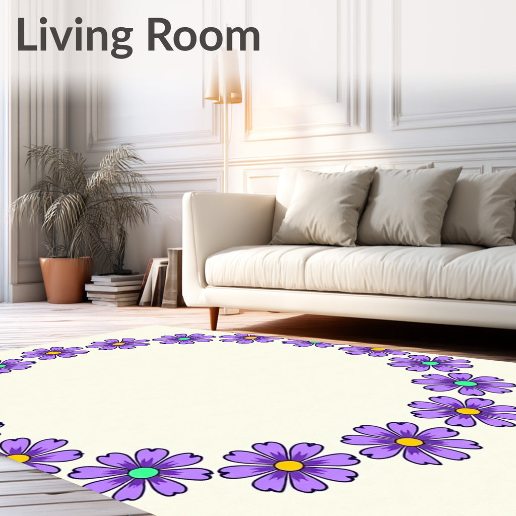 Purple Daisy Wreath Cream Background Rug