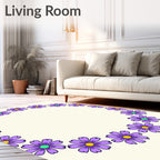 Purple Daisy Wreath Cream Background Rug