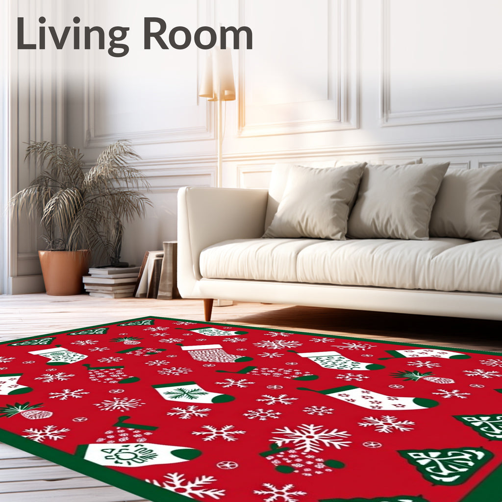Red Snow Stockings Pineapple Border Rug
