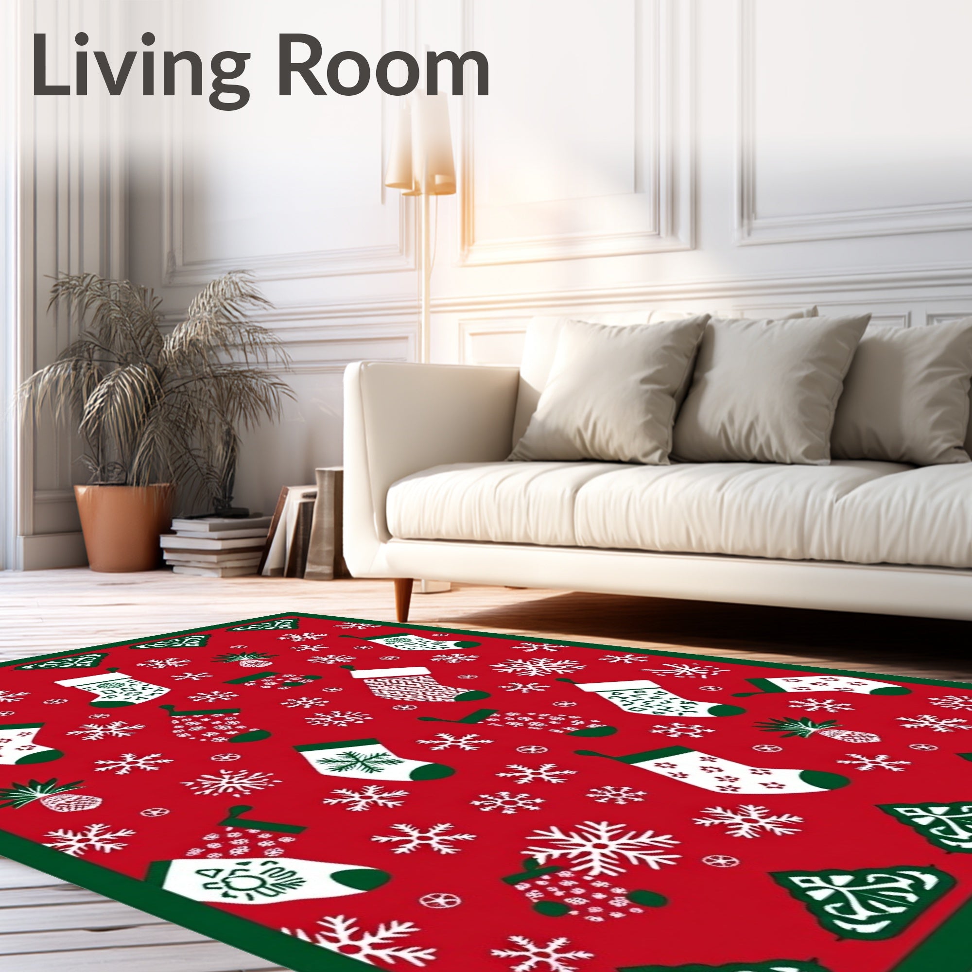 Red Snow Stockings Pineapple Border Rug