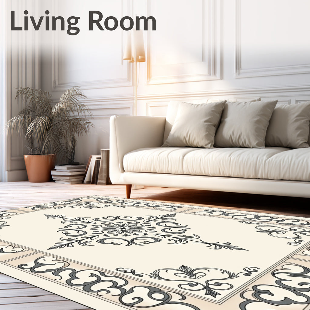 Off-white Gray Ornate Floral Medallion Rug