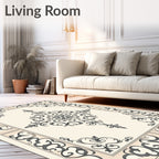 Off-white Gray Ornate Floral Medallion Rug